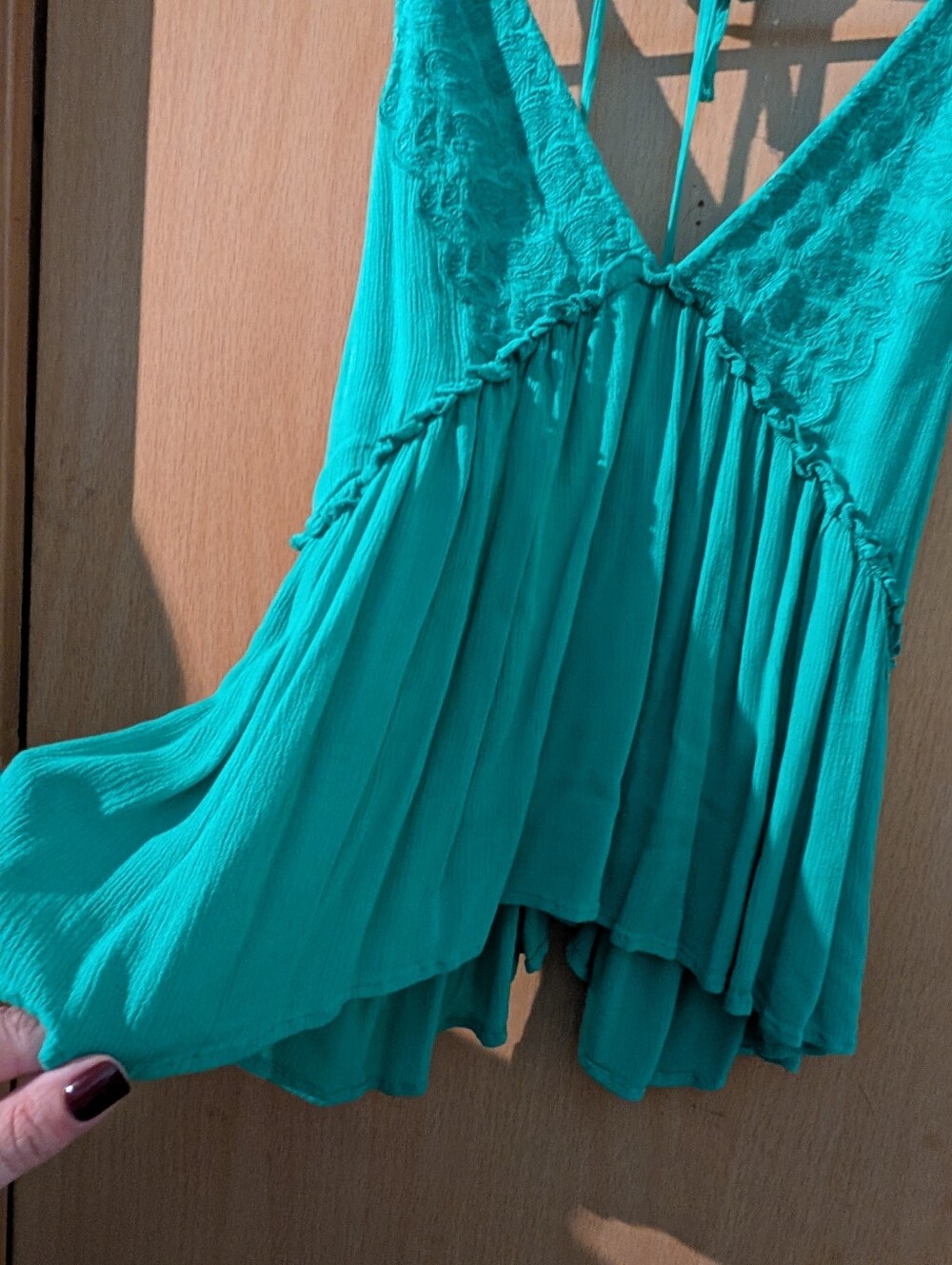 O'Neill Teal Green Tie Back Summer Top - Picture 3 of 8
